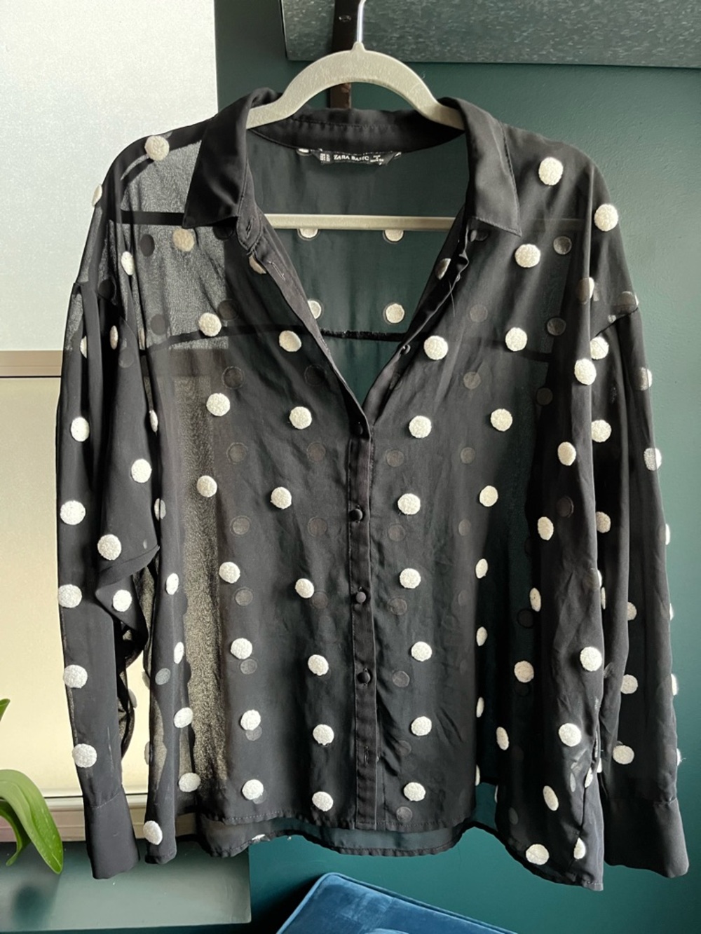 Zara Black Sheer Polka Dot Shirt